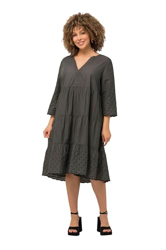 Ulla Popken Damen große Größen Übergrößen Plus Size Kleid, A-Linie, Wellenkanten, Tunika-Ausschnitt, 3/4-Arm Graphitgrau 50+ 827006100-50+ von Ulla Popken