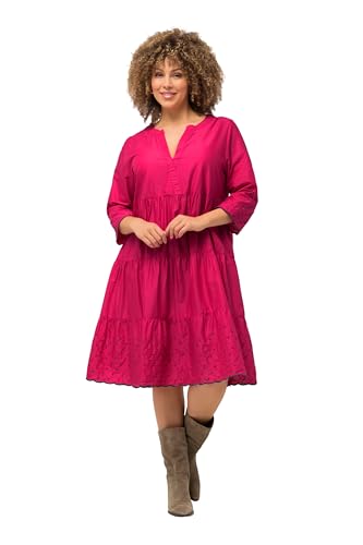 Ulla Popken Damen große Größen Übergrößen Plus Size Kleid, A-Linie, Wellenkanten, Tunika-Ausschnitt, 3/4-Arm magentapink 50+ 827006528-50+ von Ulla Popken