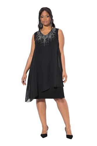 Ulla Popken Damen große Größen Übergrößen Plus Size Kleid, A-Linie, Ziersteine, V-Ausschnitt, ärmellos schwarz 50+ 836055130-50+ von Ulla Popken