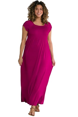 Ulla Popken Damen große Größen Übergrößen Plus Size Kleid, A-Linie, gesmokt, Carré-Ausschnitt, Halbarm magnolienrot 42+ 807665820-42+ von Ulla Popken