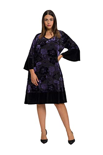 Ulla Popken Damen große Größen Übergrößen Plus Size Kleid, Ausbrenner-Samt, V-Ausschnitt, 3/4-Arm Beere 46+ 813082830-46+ von Ulla Popken