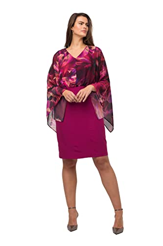 Ulla Popken Damen große Größen Übergrößen Plus Size Kleid, Blüten, Chiffonärmel, V-Ausschnitt, Langarm Magenta 46+ 817186810-46+ von Ulla Popken