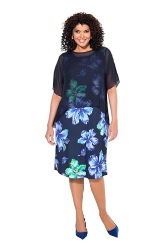 Ulla Popken Damen große Größen Übergrößen Plus Size Kleid, Blüten, doppellagig, U-Boot-Ausschnitt, Halbarm Marine 46+ 836081130-46+ von Ulla Popken