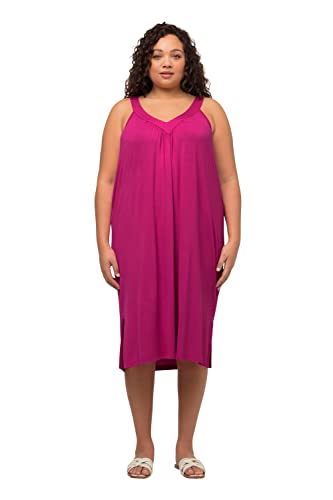 Ulla Popken Damen große Größen Übergrößen Plus Size Kleid, Kräuselung, A-Linie, Midilänge, V-Ausschnitt, ärmellos Fuchsia pink 46+ 793985810-46+ von Ulla Popken