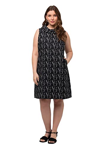 Ulla Popken Damen große Größen Übergrößen Plus Size Kleid, Kreise, A-Linie, Rollkragen, ärmellos, Leinenmix schwarz 50+ 819382100-50+ von Ulla Popken