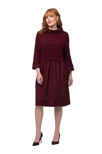 Ulla Popken Damen große Größen Übergrößen Plus Size Kleid, Lagenlook, A-Linie, Stehkragen, 3/4-Arm dunkel kirschrot 50+ 811640349-50+ von Ulla Popken