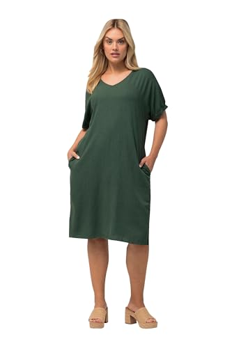 Ulla Popken Damen große Größen Übergrößen Plus Size Kleid, Leinenmix, Oversized, V-Ausschnitt, Halbarm schwarz 46+ 829578100-46+ von Ulla Popken