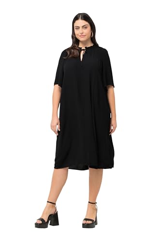 Ulla Popken Damen große Größen Übergrößen Plus Size Kleid, Rüschen, A-Linie, Tunika-Ausschnitt, Halbarm schwarz 50+ 816748100-50+ von Ulla Popken