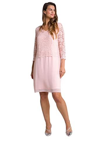 Ulla Popken Damen große Größen Übergrößen Plus Size Kleid, Spitze, V-Ausschnitt, 3/4-Arm, doppellagig Rose 54+ 802151520-54+ von Ulla Popken