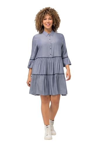 Ulla Popken Damen große Größen Übergrößen Plus Size Kleid, Stickereibänder, A-Linie, Hemdkragen, 3/4-Arm dunkelblau 58+ 827335750-58+ von Ulla Popken