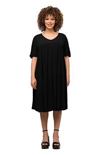 Ulla Popken Damen große Größen Übergrößen Plus Size Kleid, Volants, A-Linie, V-Ausschnitt, Halbarm schwarz 46+ 816746100-46+ von Ulla Popken