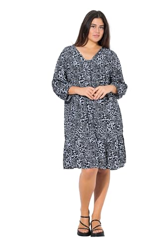 Ulla Popken Damen große Größen Übergrößen Plus Size Kleid, Volantsaum, A-Linie, V-Ausschnitt, 3/4-Arm Marine 50+ 837607130-50+ von Ulla Popken