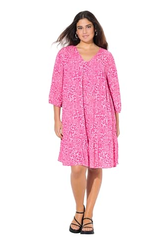 Ulla Popken Damen große Größen Übergrößen Plus Size Kleid, Volantsaum, A-Linie, V-Ausschnitt, 3/4-Arm kräftiges pink 46+ 837607800-46+ von Ulla Popken