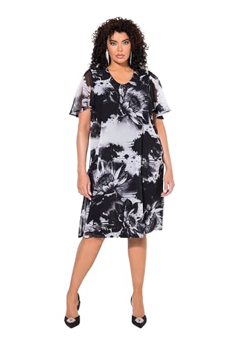 Ulla Popken Damen große Größen Übergrößen Plus Size Kleid, doppellagig, A-Linie, V-Ausschnitt, Glocken-Halbarm schwarz 42+ 839884100-42+ von Ulla Popken
