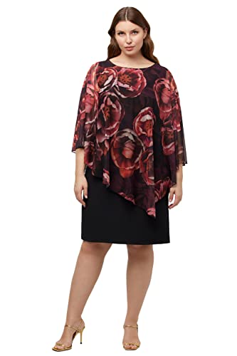 Ulla Popken Damen große Größen Übergrößen Plus Size Kleid, doppellagig, Blüten, Rundhals, 3/4-Arm schwarz 46+ 817192100-46+ von Ulla Popken