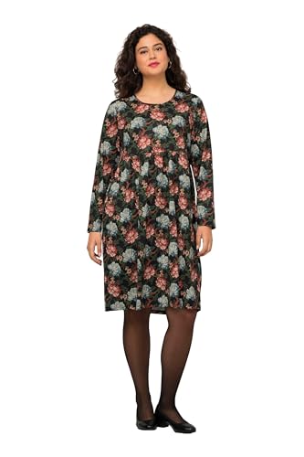 Ulla Popken Damen große Größen Übergrößen Plus Size Kleid, kurz, Jersey Blütenmuster, Rundhals, Langarm schwarz 58+ 825459100-58+ von Ulla Popken