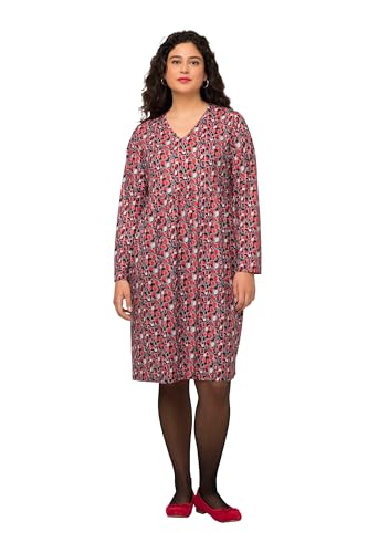 Ulla Popken Damen große Größen Übergrößen Plus Size Kleid, kurz, Jersey mit Allover Print, V-Ausschnitt, Langarm Salsa 46+ 825444530-46+ von Ulla Popken