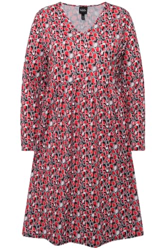 Ulla Popken Damen große Größen Übergrößen Plus Size Kleid, kurz, Jersey mit Allover Print, V-Ausschnitt, Langarm Salsa 62+ 825444530-62+ von Ulla Popken