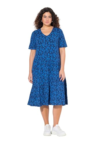 Ulla Popken Damen Kleid Mit Asymmetrischer Volants, Pfauenblau, 54-56 EU von Ulla Popken