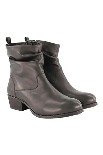 Ulla Popken Damen große Größen Übergrößen Plus Size Leder-Stiefeletten, Raffung, Weite H schwarz 39 834209100-39 von Ulla Popken