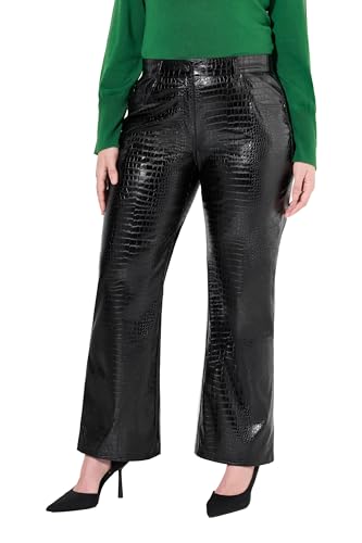 Ulla Popken Damen große Größen Übergrößen Plus Size Lederoptik-Hose Mary, weites Bein, Kroko-Prägung schwarz 48 834853100-48 von Ulla Popken