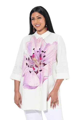 Ulla Popken Damen große Größen Übergrößen Plus Size Leinenbluse, Blüten, A-Linie, Hemdkragen, 3/4-Arm Mauve 46+ 837611815-46+ von Ulla Popken