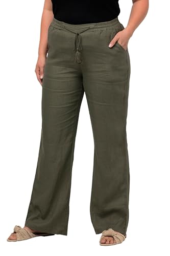 Ulla Popken Damen große Größen Übergrößen Plus Size Leinenhose Mary, Elastikbund, weites, gerades Bein lodengrün 48 728590190-48 von Ulla Popken
