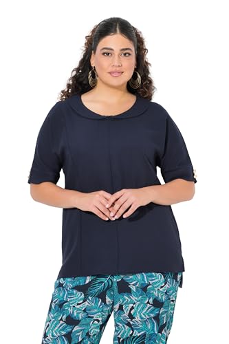 Ulla Popken Damen Leinenmix-Bluse Mit Schalkragen, Marine, 46-48 EU von Ulla Popken