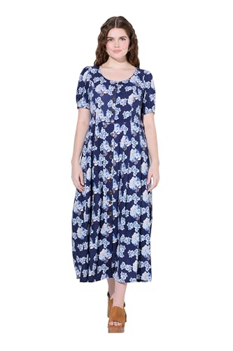 Ulla Popken Damen große Größen Übergrößen Plus Size Leinenmix-Maxikleid, Rundhals, Halbarm, Taschen Marine 46+ 839987130-46+ von Ulla Popken