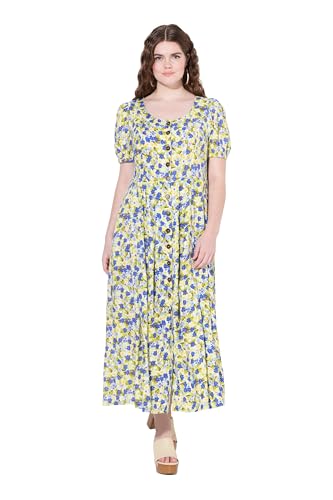 Ulla Popken Damen große Größen Übergrößen Plus Size Leinenmix-Maxikleid, Rundhals, Halbarm, Taschen Sonnengelb 46+ 839987607-46+ von Ulla Popken