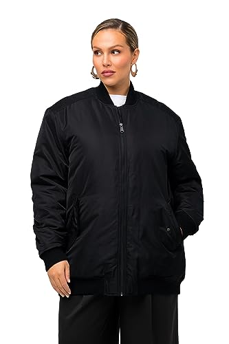 Ulla Popken Damen große Größen Übergrößen Plus Size Long-Bomberjacke, Oversized, Collegekragen, Rippbündchen schwarz 46+ 819713100-46+ von Ulla Popken