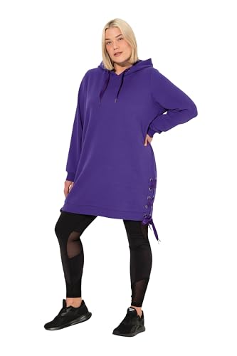 Ulla Popken Damen große Größen Übergrößen Plus Size Long-Hoodie, Satinbänder, Kapuze, Langarm lila 54+ 832306847-54+ von Ulla Popken