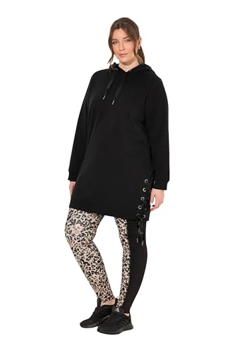 Ulla Popken Damen große Größen Übergrößen Plus Size Long-Hoodie, Satinbänder, Kapuze, Langarm schwarz 50+ 832306100-50+ von Ulla Popken
