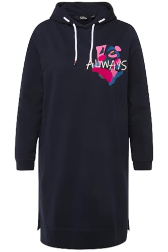 Ulla Popken Damen große Größen Übergrößen Plus Size Long-Hoodie, Schriftmotiv, Seitenschlitze, Langarm Marine 46+ 815509130-46+ von Ulla Popken