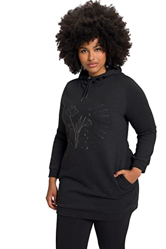 Ulla Popken Damen Long-Hoodie, Tulpen, Oversized, Fleecefutter, Langarm Sweatshirt, Anthrazit Melange, 46-48 von Ulla Popken