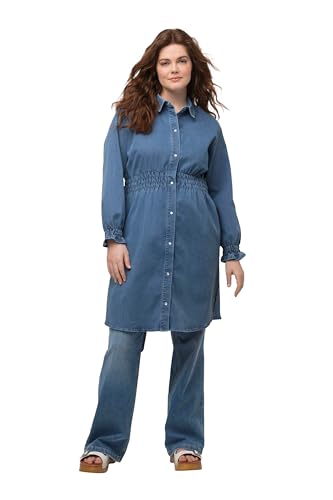 Ulla Popken Damen große Größen Übergrößen Plus Size Long-Jeansjacke, tailliert, Hemdkragen, Biobaumwolle Blue Denim 50+ 818946902-50+ von Ulla Popken