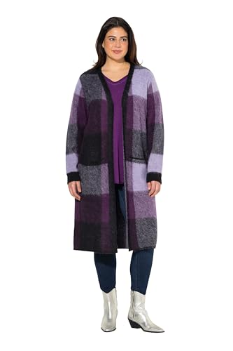 Ulla Popken Damen große Größen Übergrößen Plus Size Long-Strickjacke, Karo, offenes Modell, Taschen violett 50+ 831654836-50+ von Ulla Popken
