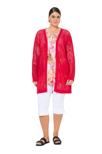 Ulla Popken Damen große Größen Übergrößen Plus Size Long-Strickjacke, Netz-Optik, offene Form, V-Ausschnitt Lychee 58+ 825108530-58+ von Ulla Popken