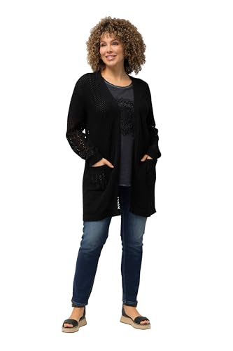 Ulla Popken Damen große Größen Übergrößen Plus Size Long-Strickjacke, Netz-Optik, offene Form, V-Ausschnitt schwarz 54+ 825108130-54+ von Ulla Popken