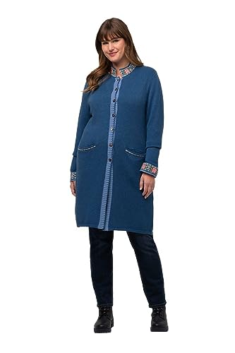 Ulla Popken Damen große Größen Übergrößen Plus Size Long-Strickjacke, Stickerei, Stehkragen, Reißverschluss hellblau 54+ 819227725-54+ von Ulla Popken