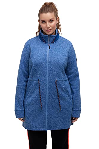 Ulla Popken Damen große Größen Übergrößen Plus Size Long-Strickjacke, Tunnelzug, Stehkragen, 2-Wege-Zipper stahlblau 54+ 813098723-54+ von Ulla Popken