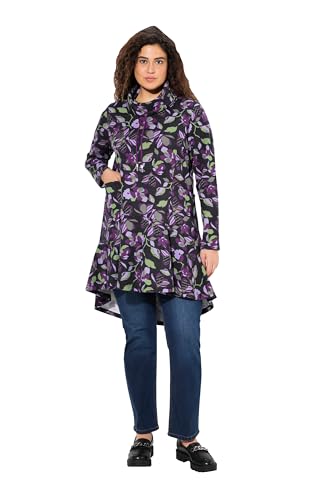 Ulla Popken Damen große Größen Übergrößen Plus Size Long-Sweater, Stehkragen, Taschen, Langarm, Volantsaum schwarz 58+ 831586100-58+ von Ulla Popken