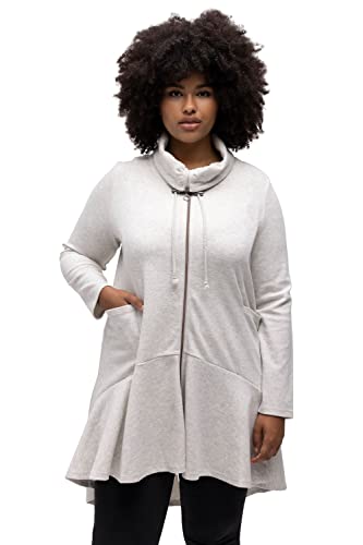Ulla Popken Damen große Größen Übergrößen Plus Size Long-Sweatjacke, Fischgrat, Volantsaum, Stehkragen hellgrau mélange 46+ 815287134-46+ von Ulla Popken
