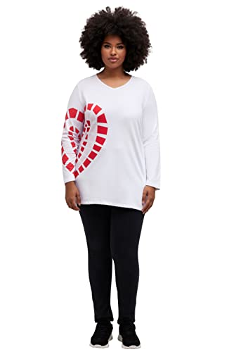 Ulla Popken Damen große Größen Übergrößen Plus Size Long-Sweatshirt, Heart, Rundhals, Langarm schneeweiß 54+ 813506200-54+ von Ulla Popken