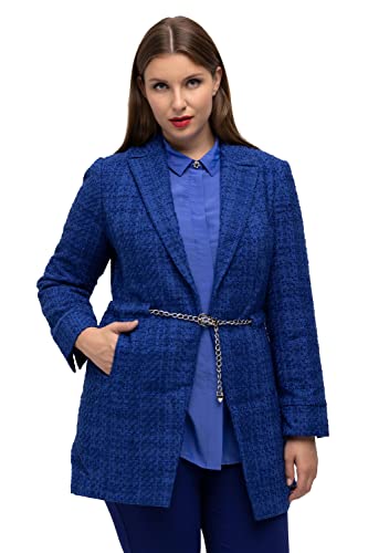 Ulla Popken Damen große Größen Übergrößen Plus Size Longblazer, Bouclé, Reverskragen, Zierkette, Tunnelzug Kobalt blau 52 813061733-52 von Ulla Popken