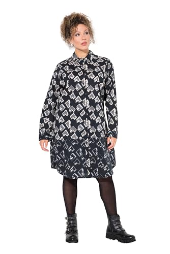 Ulla Popken Damen Longbluse, Herzen, A-Linie, Hemdkragen, Langarm, Schwarz, 46-48 EU von Ulla Popken
