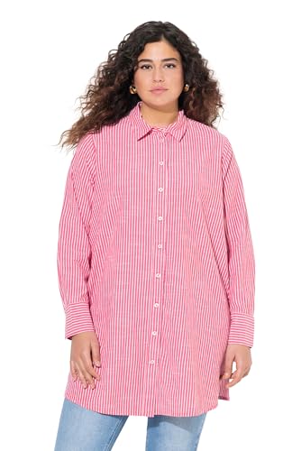 Ulla Popken Damen große Größen Übergrößen Plus Size Longbluse, Streifen, A-Linie, Hemdkragen, Langarm neon rot 62+ 829046520-62+ von Ulla Popken