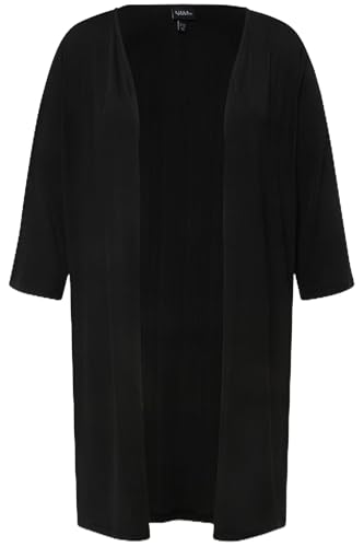 Ulla Popken Damen große Größen Übergrößen Plus Size Longjacke, Rippjersey, offene Form, V-Ausschnitt schwarz 46+ 829324100-46+ von Ulla Popken