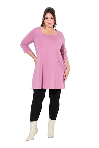 Ulla Popken Damen große Größen Übergrößen Plus Size Longshirt, A-Linie, Carré-Ausschnitt, 3/4-Arm Mauve 54+ 825970809-54+ von Ulla Popken