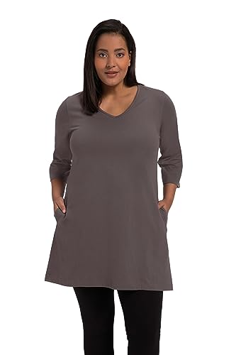 Ulla Popken Damen große Größen Übergrößen Plus Size Longshirt, A-Linie, Taschen, V-Ausschnitt, 3/4-Arm Mittelblau 58+ 818133788-58+ von Ulla Popken